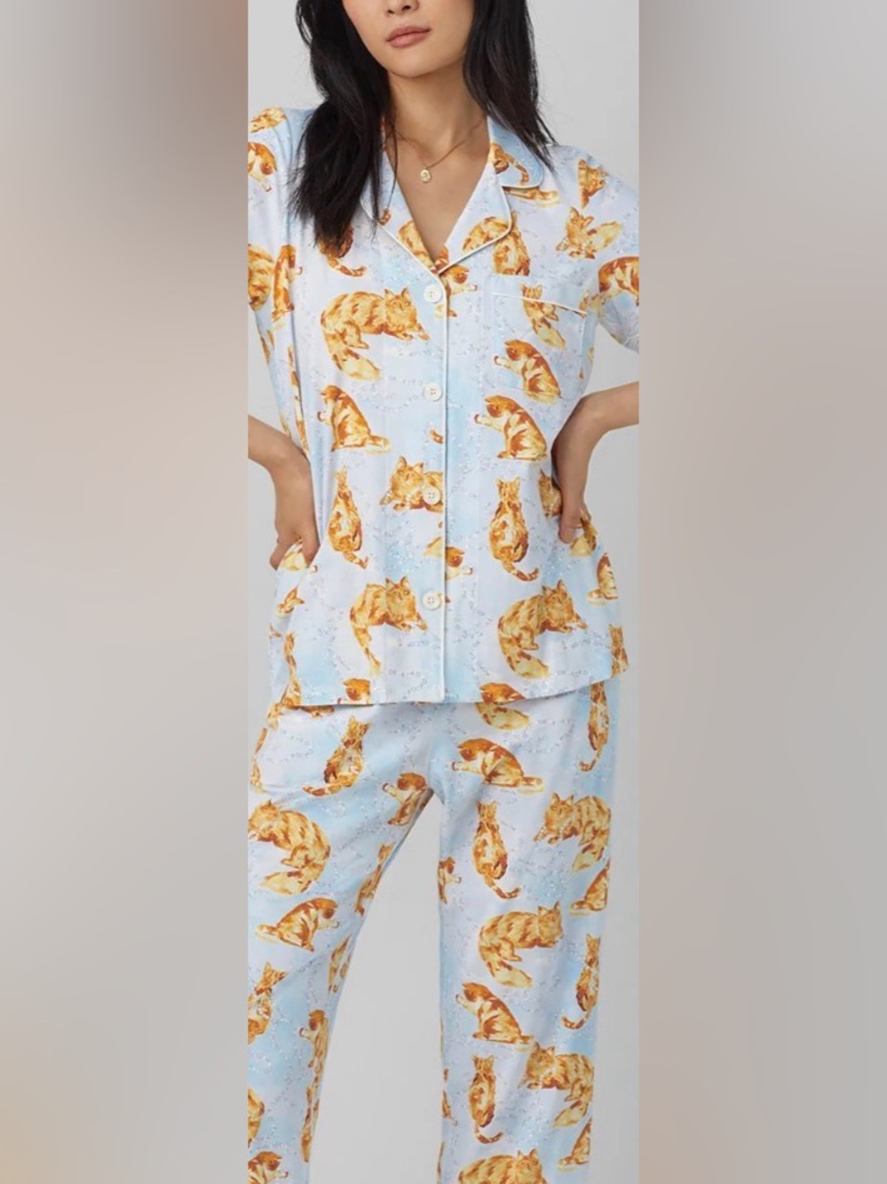 Bedhead Long Sleeve Stretch Jersey Fancy Cats Pyjama Set, sz S